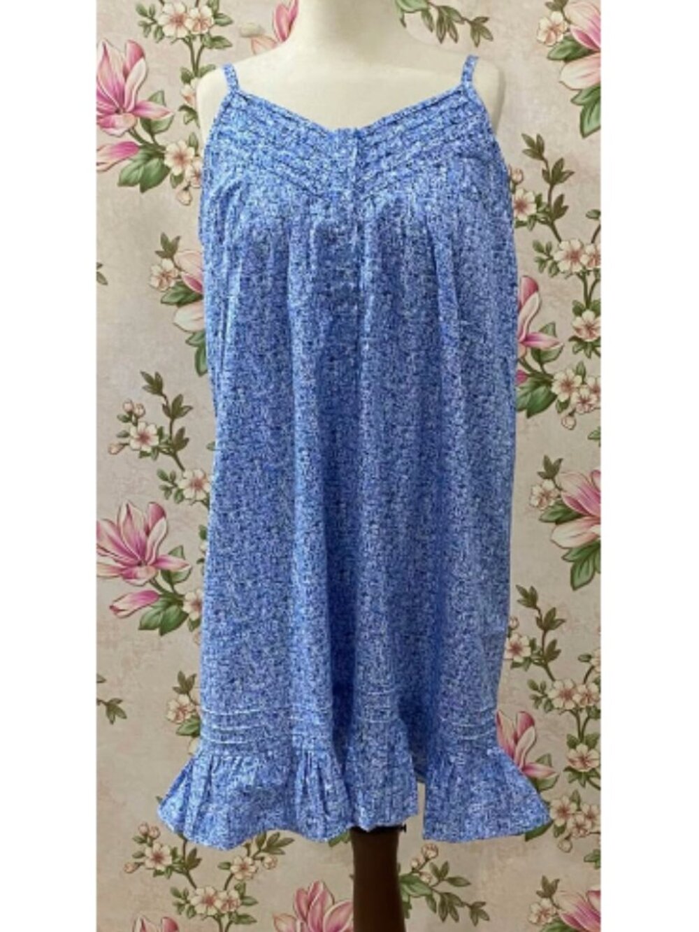 SoieRose French Blue Ditsy Floral 100% Cotton Victorian Nightgown SR-1090
